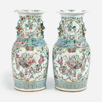 A pair of Chinese export famille rose-decorated porcelain baluster vases Late 19th-early 20th century
