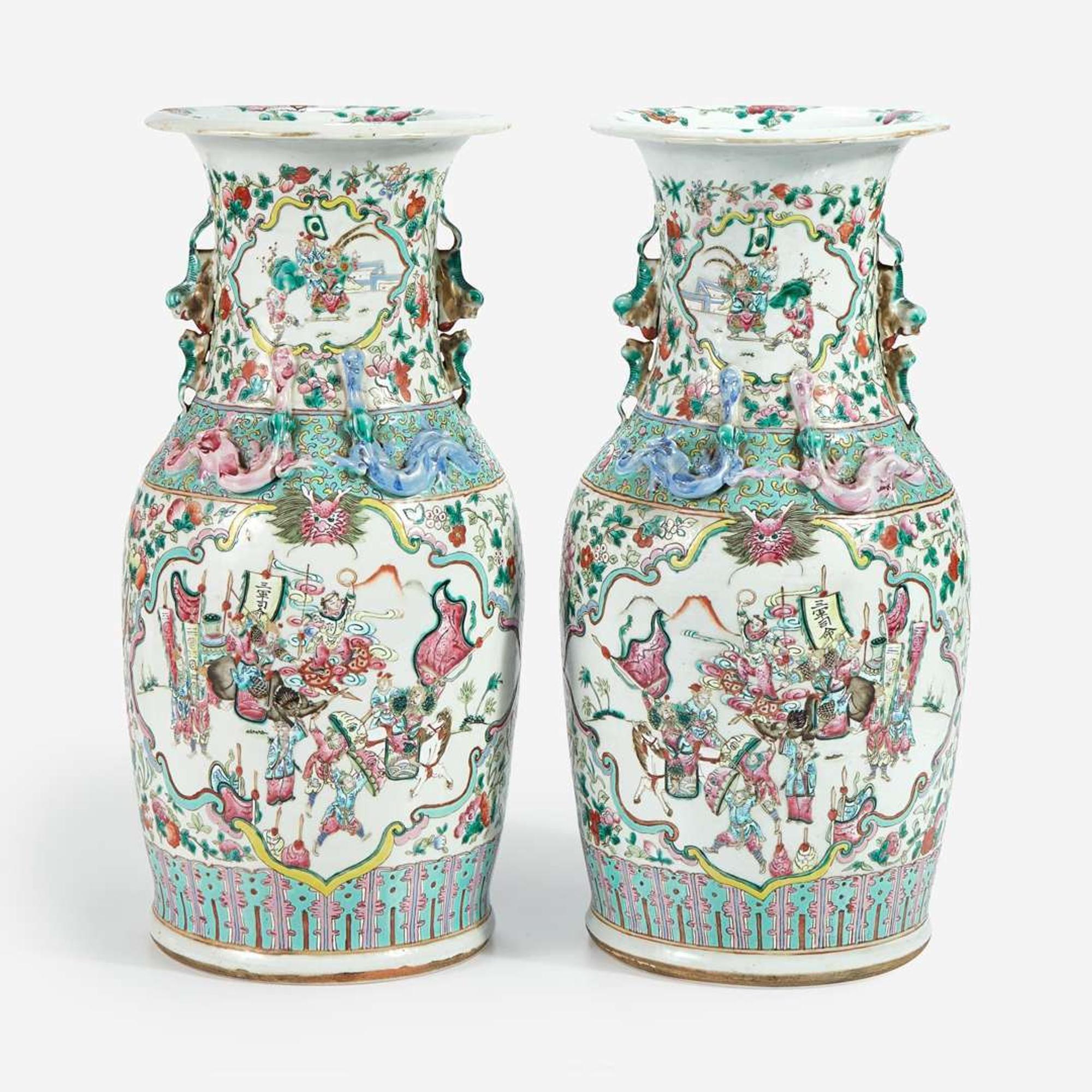 A pair of Chinese export famille rose-decorated porcelain baluster vases Late 19th-early 20th century