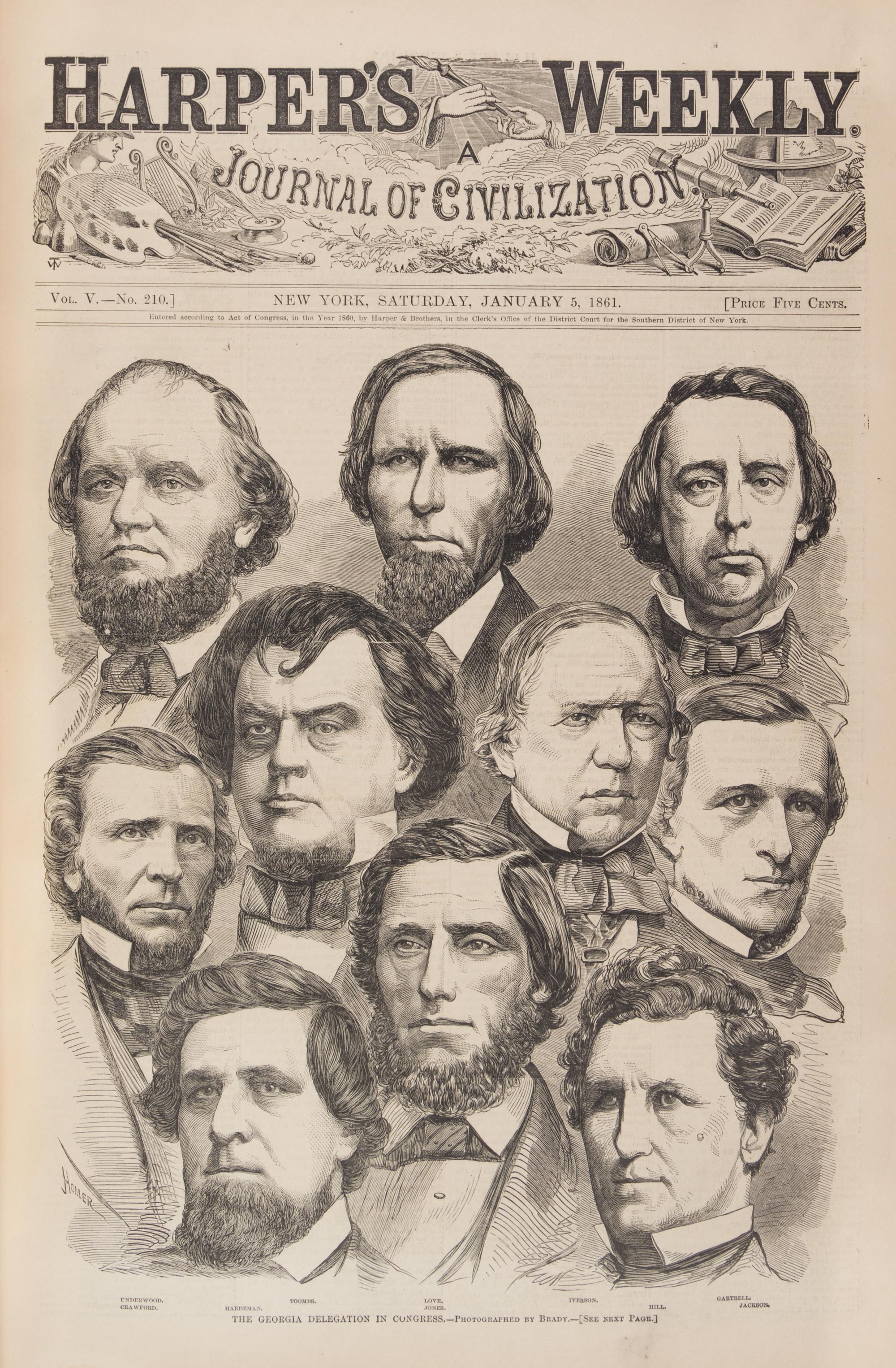 (CIVIL WAR, HARPER'S WEEKLY) NY, 1861-1865. Vols. V-IX. Full Civil War content. Profusely illustrated.