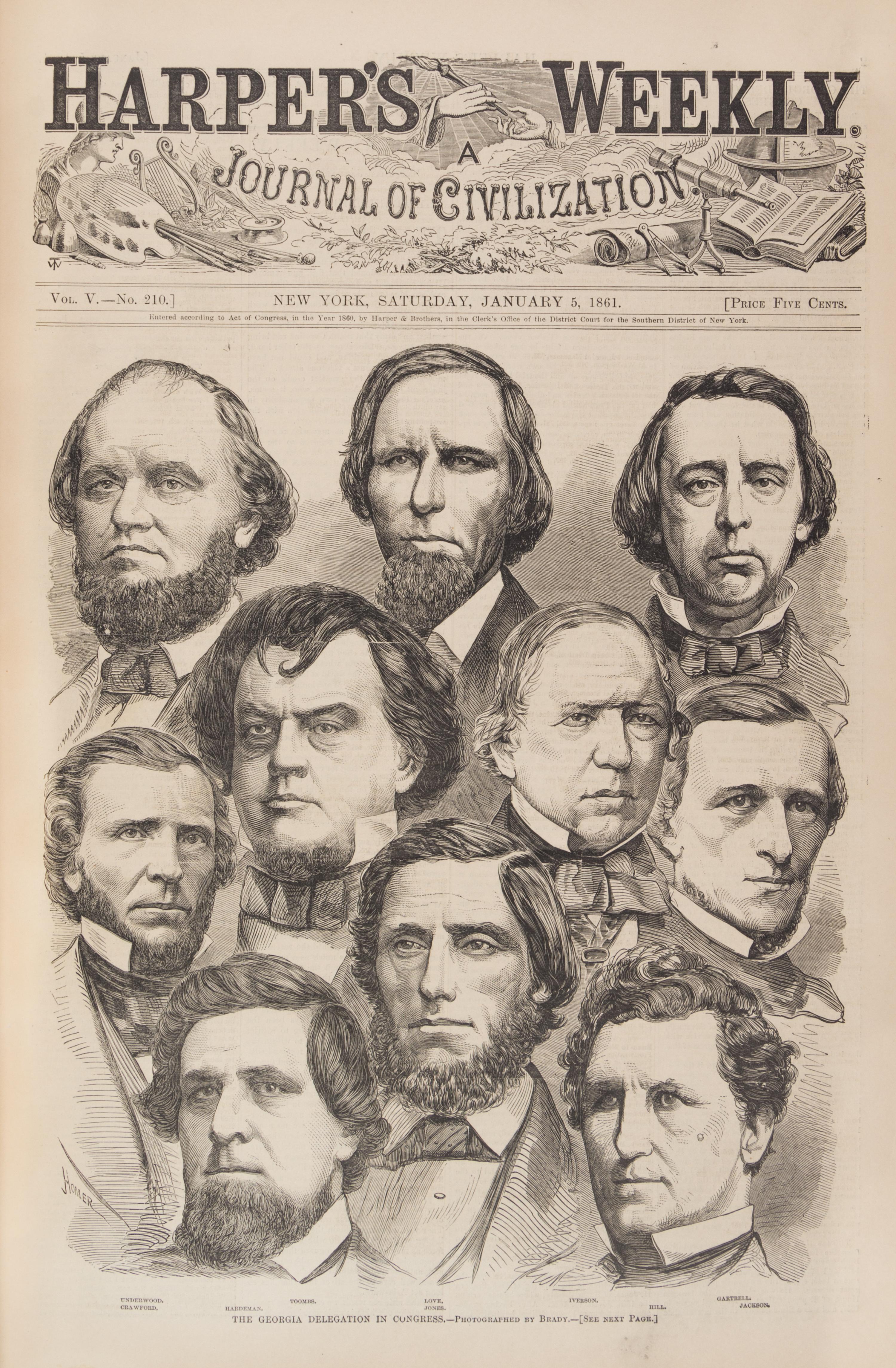 (CIVIL WAR, HARPER'S WEEKLY) NY, 1861-1865. Vols. V-IX. Full Civil War content. Profusely illustrated.