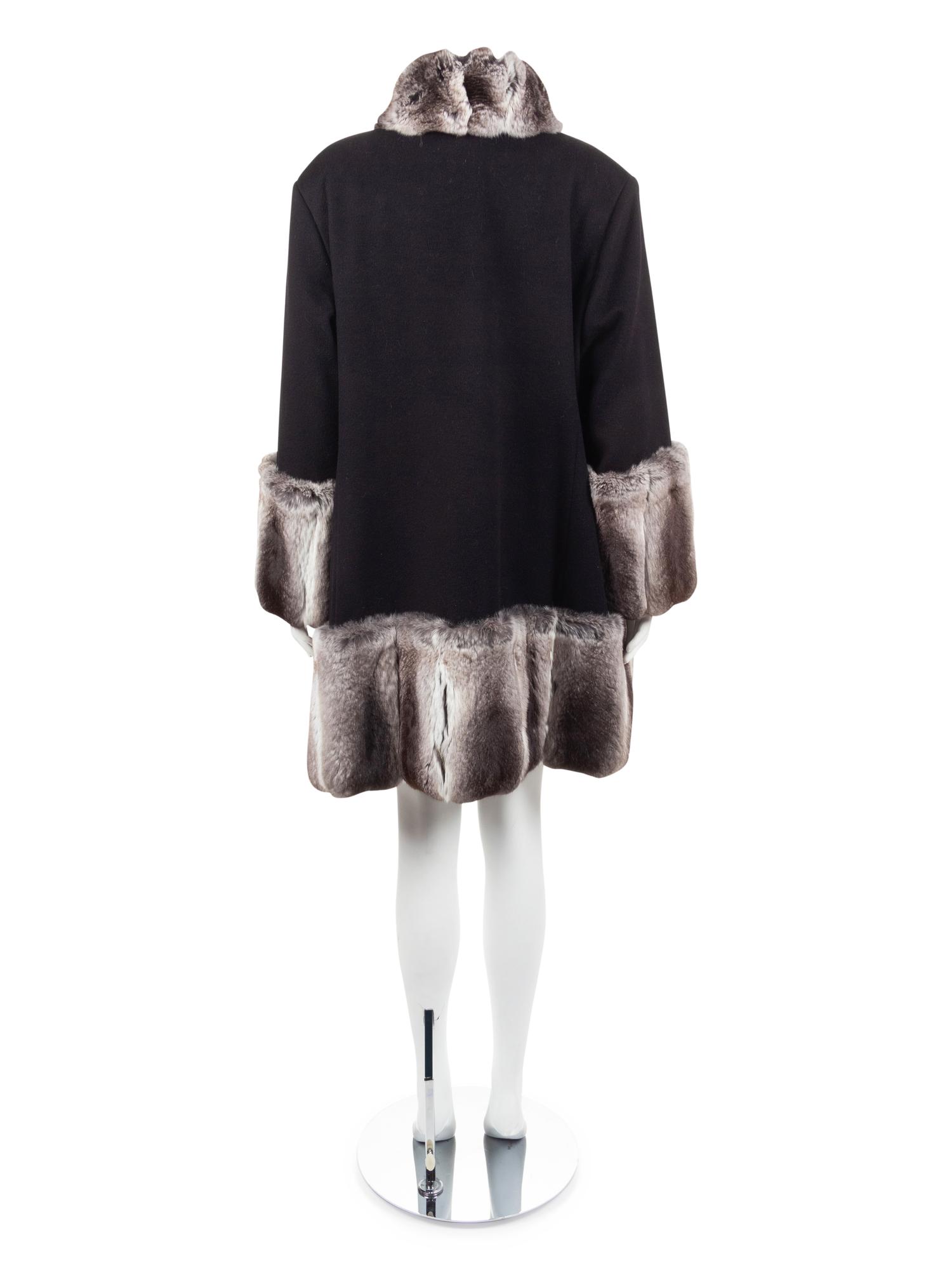 Black Chinchilla Trim Coat, 1990-2000s