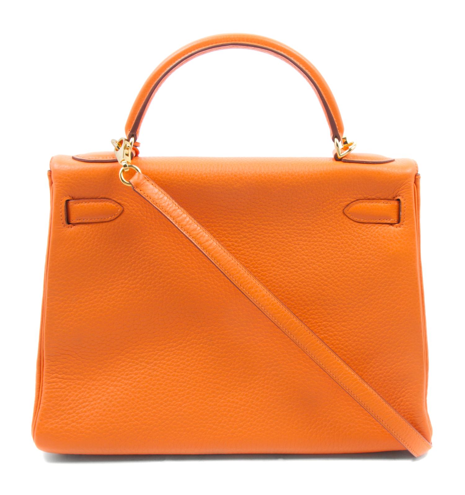 An Hermes 32cm Orange Leather Kelly Bag,