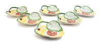Six Mottahedeh Pottery Dishes Length 8 1/4 inches. — 20TH CENTURY