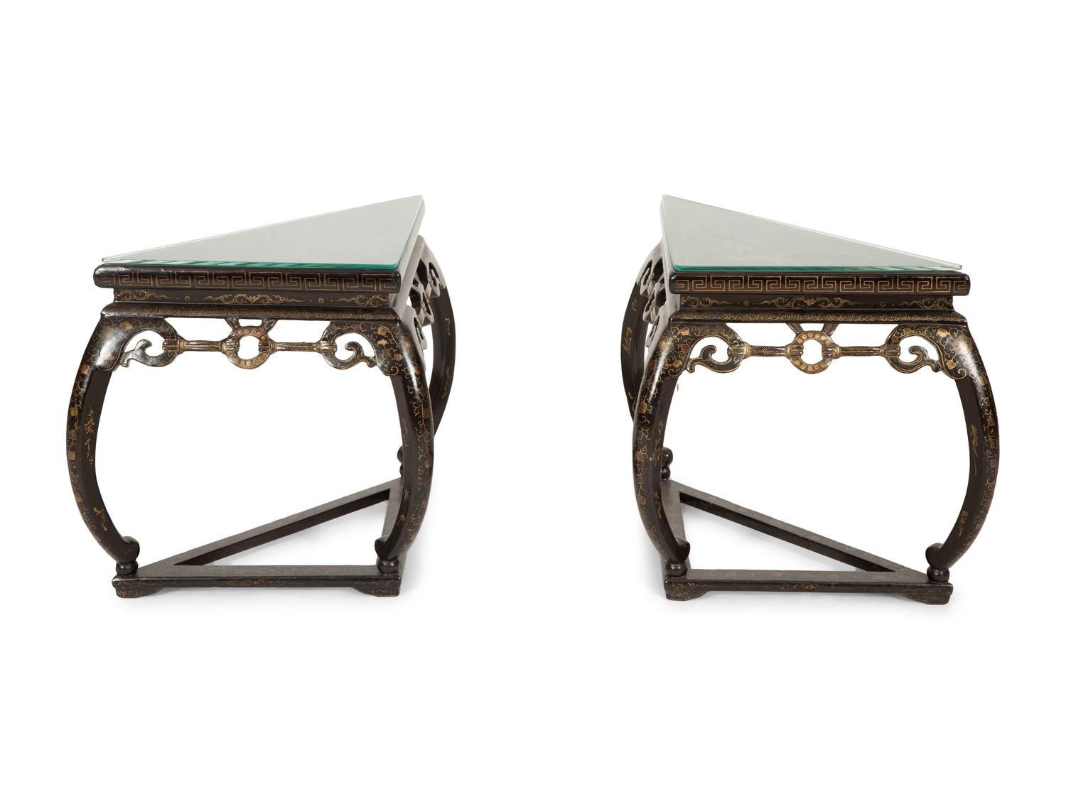 A Pair of Chinese Black and Gilt Lacquer Corner Tables
