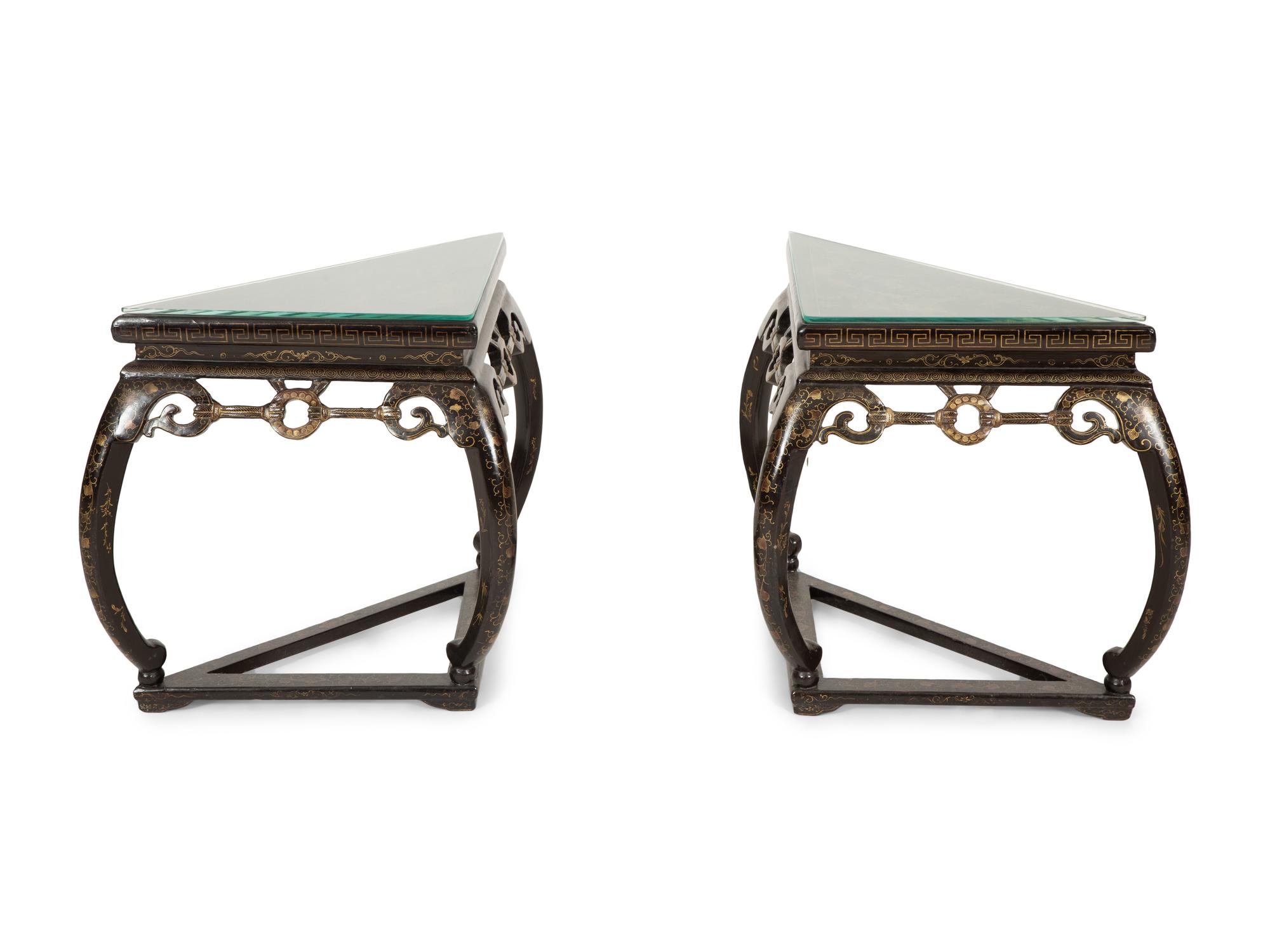 A Pair of Chinese Black and Gilt Lacquer Corner Tables