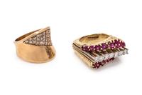 COLLECTION OF YELLOW GOLD, DIAMOND AND GEMSTONE RINGS