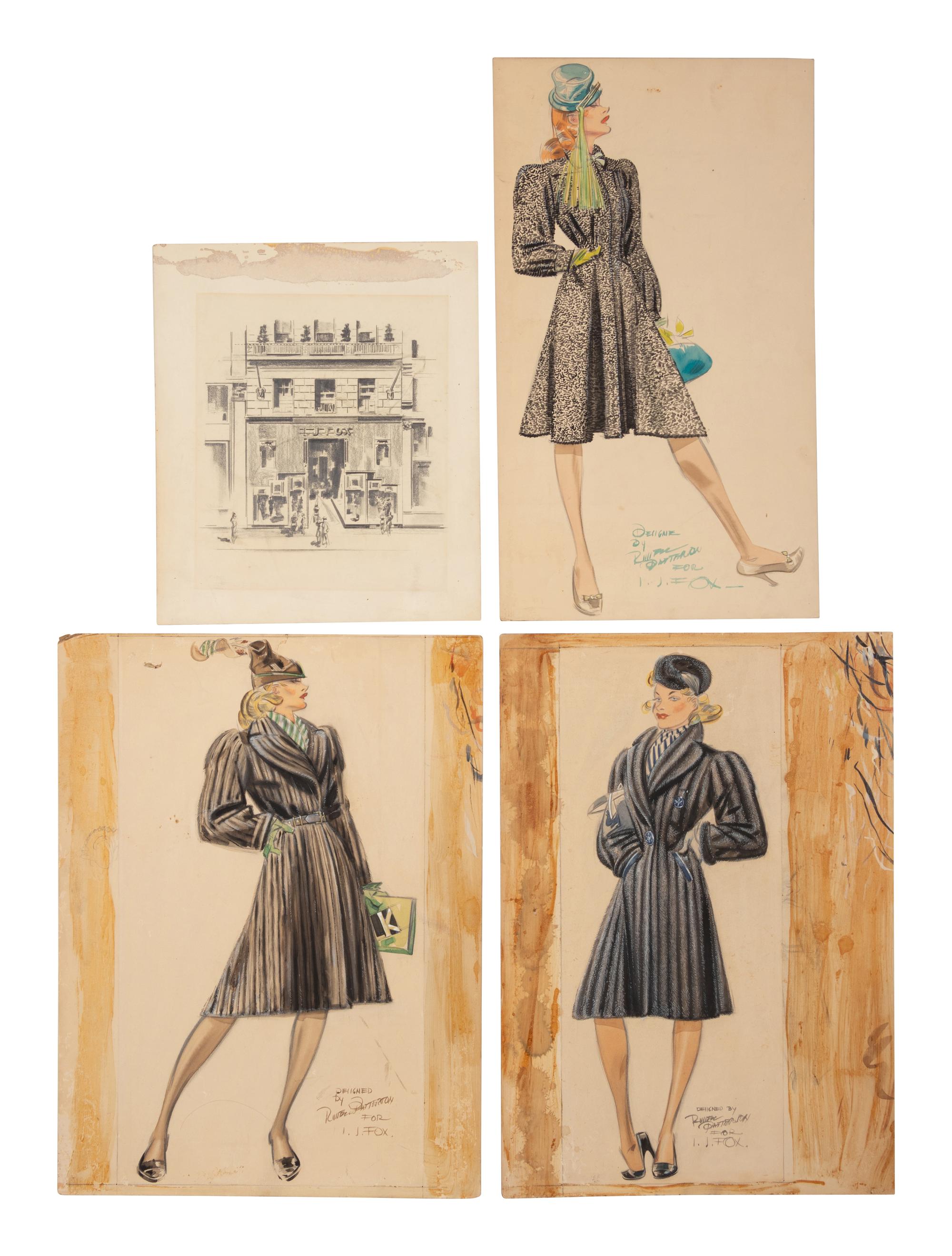 An Archive of Thirteen Conceptual Sketches for I.J. Fox , by James Montgomery Flagg and Russell Patterson, 1940s