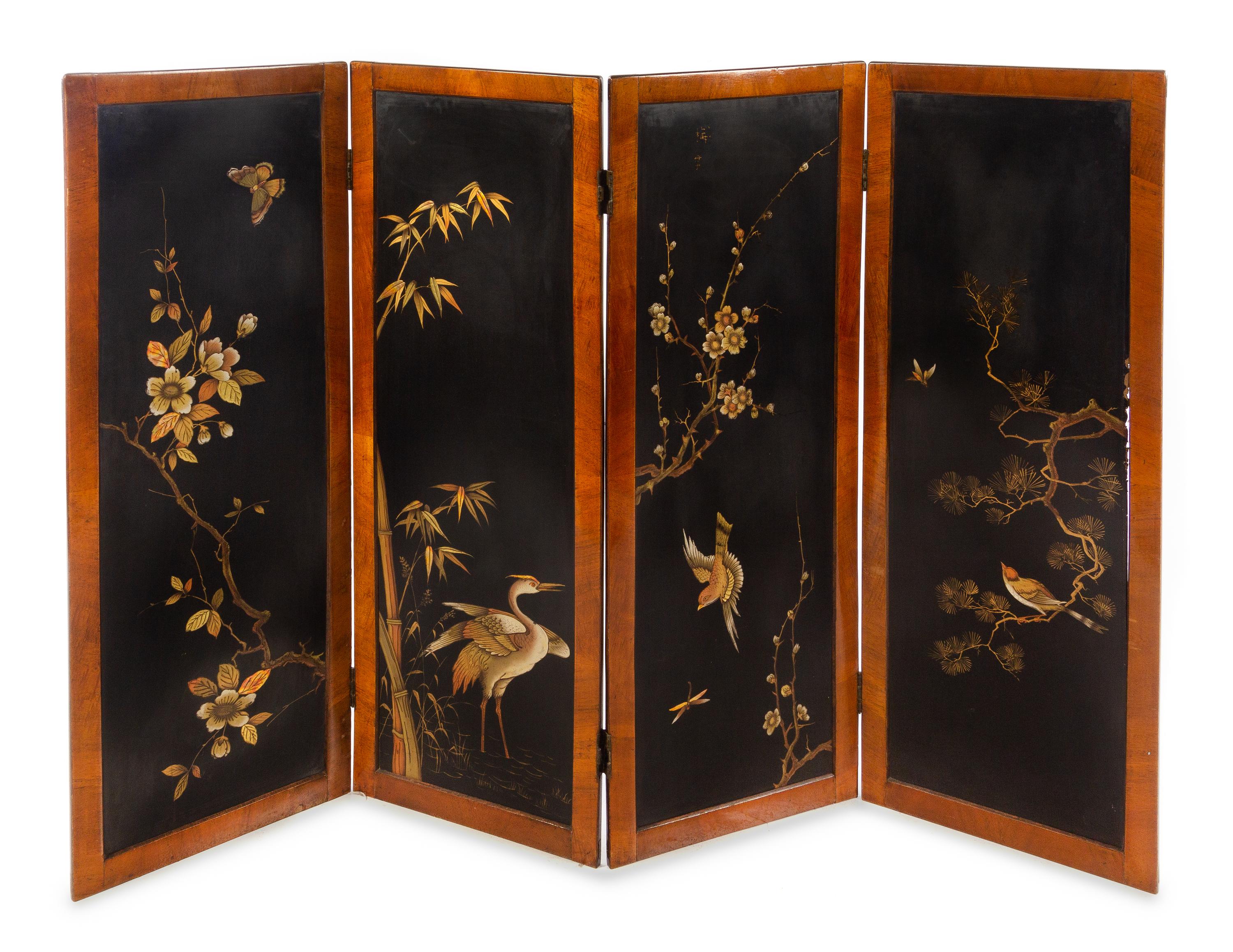 A Japanese Four Panel Floor Screen
