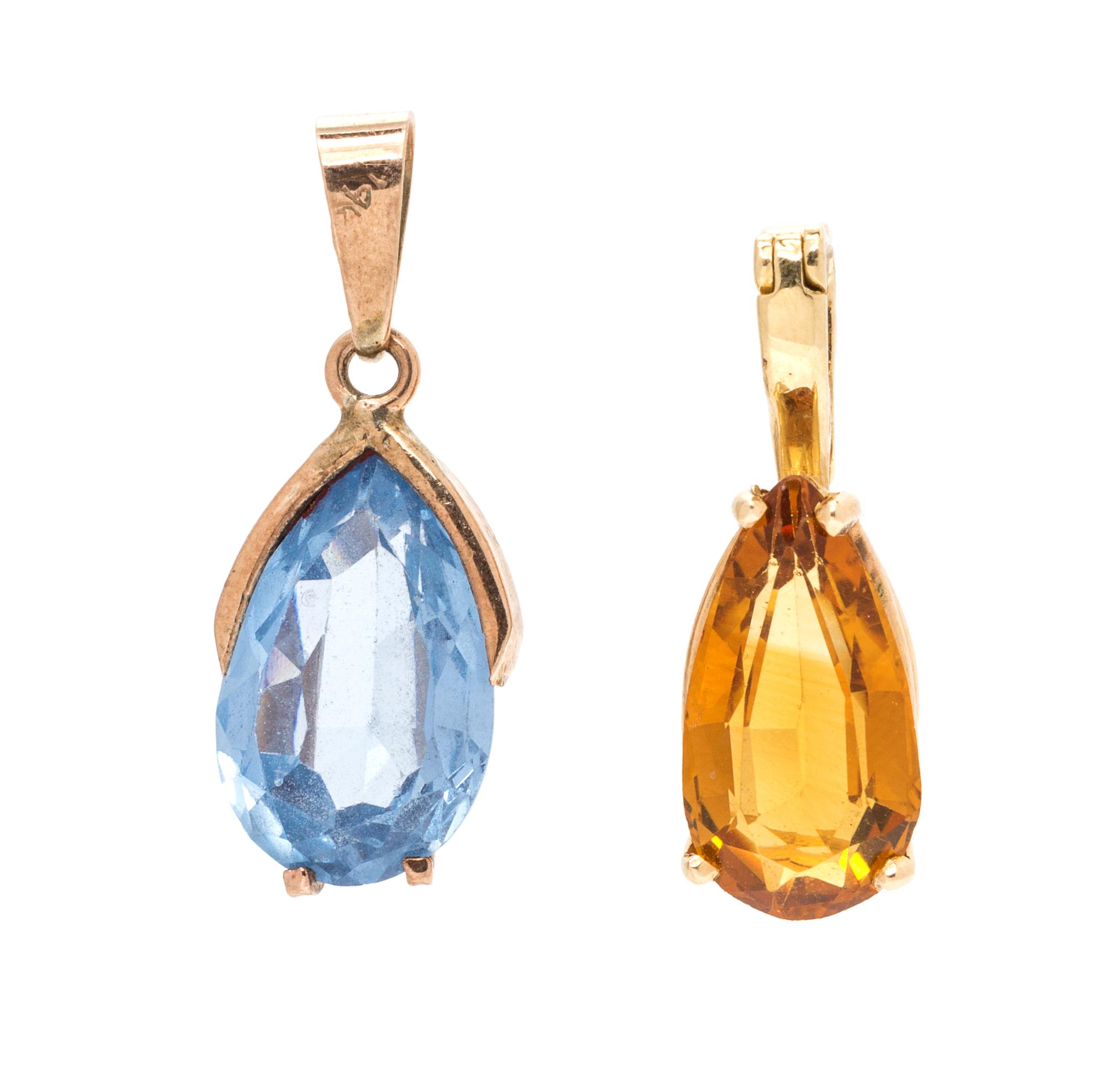 A Collection of 14 Karat Yellow Gold and Gemstone Pendants, 4.00 dwts.