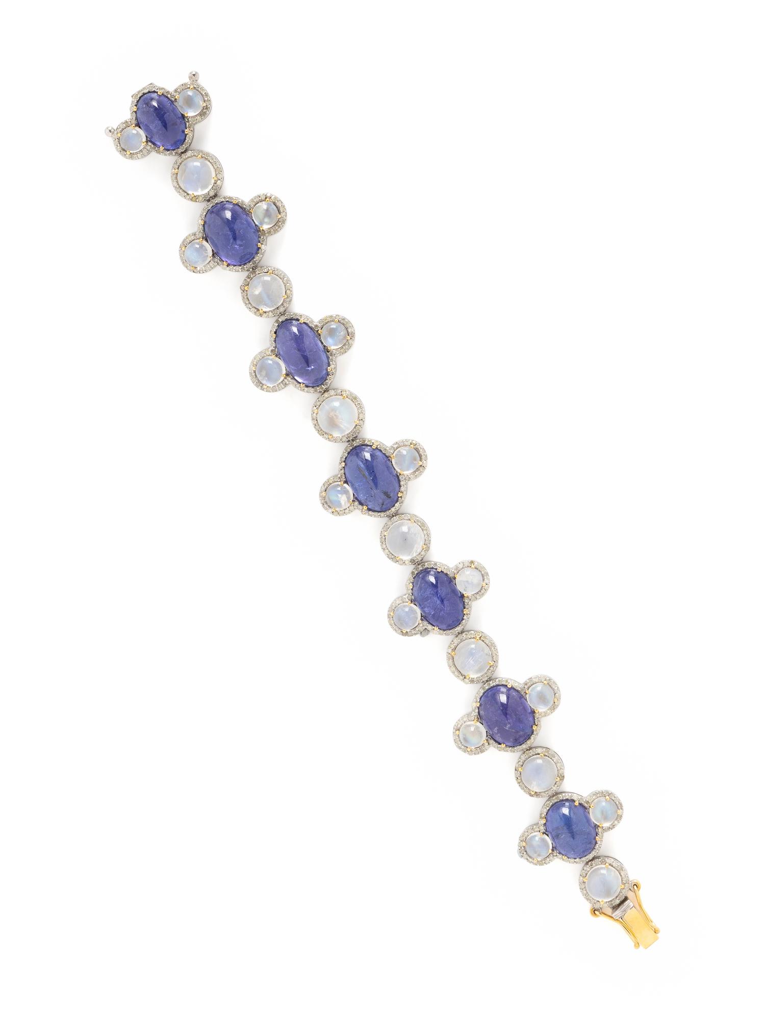 TANZANITE, MOONSTONE, AND DIAMOND BRACELET