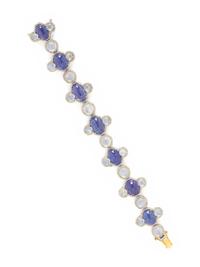 TANZANITE, MOONSTONE, AND DIAMOND BRACELET