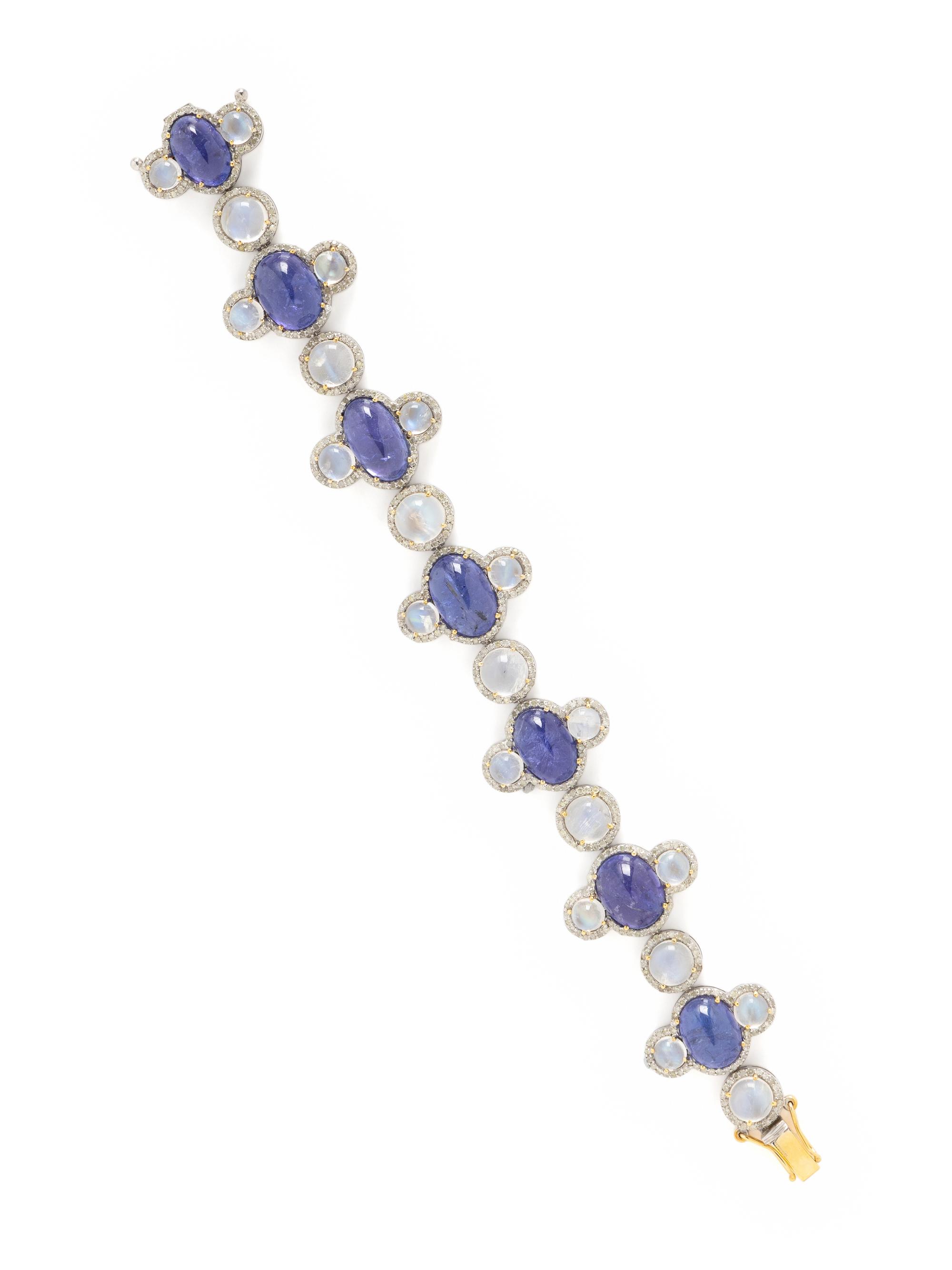 TANZANITE, MOONSTONE, AND DIAMOND BRACELET