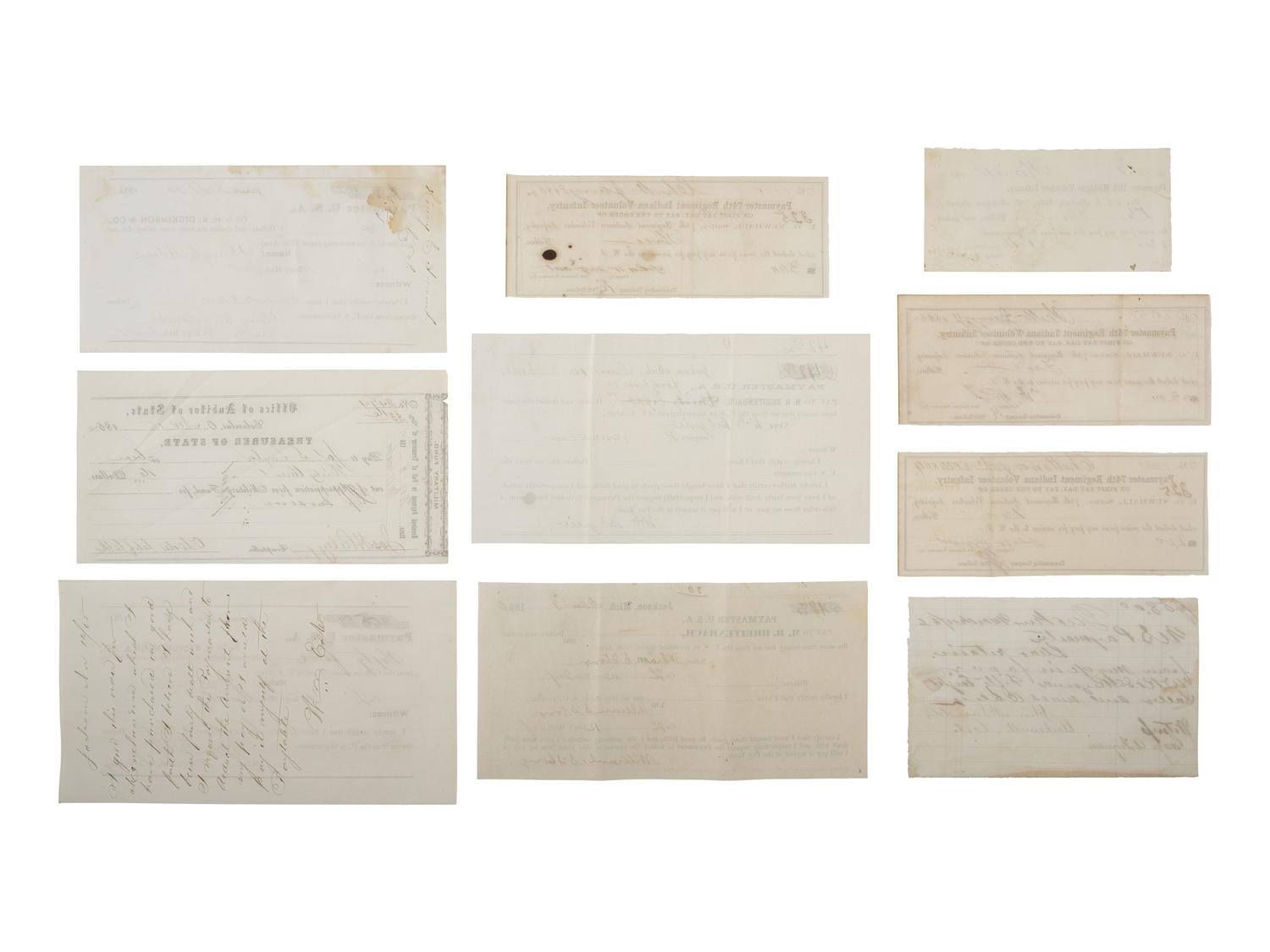 [CIVIL WAR]. Military sutler script from Michigan, Ohio, and Indiana regiments, plus.
