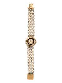 LUCIEN PICCARD, 14K YELLOW GOLD AND CULTURED PEARL WRISTWATCH