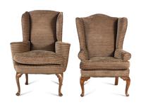 Two Queen Anne Style Wingback Armchairs