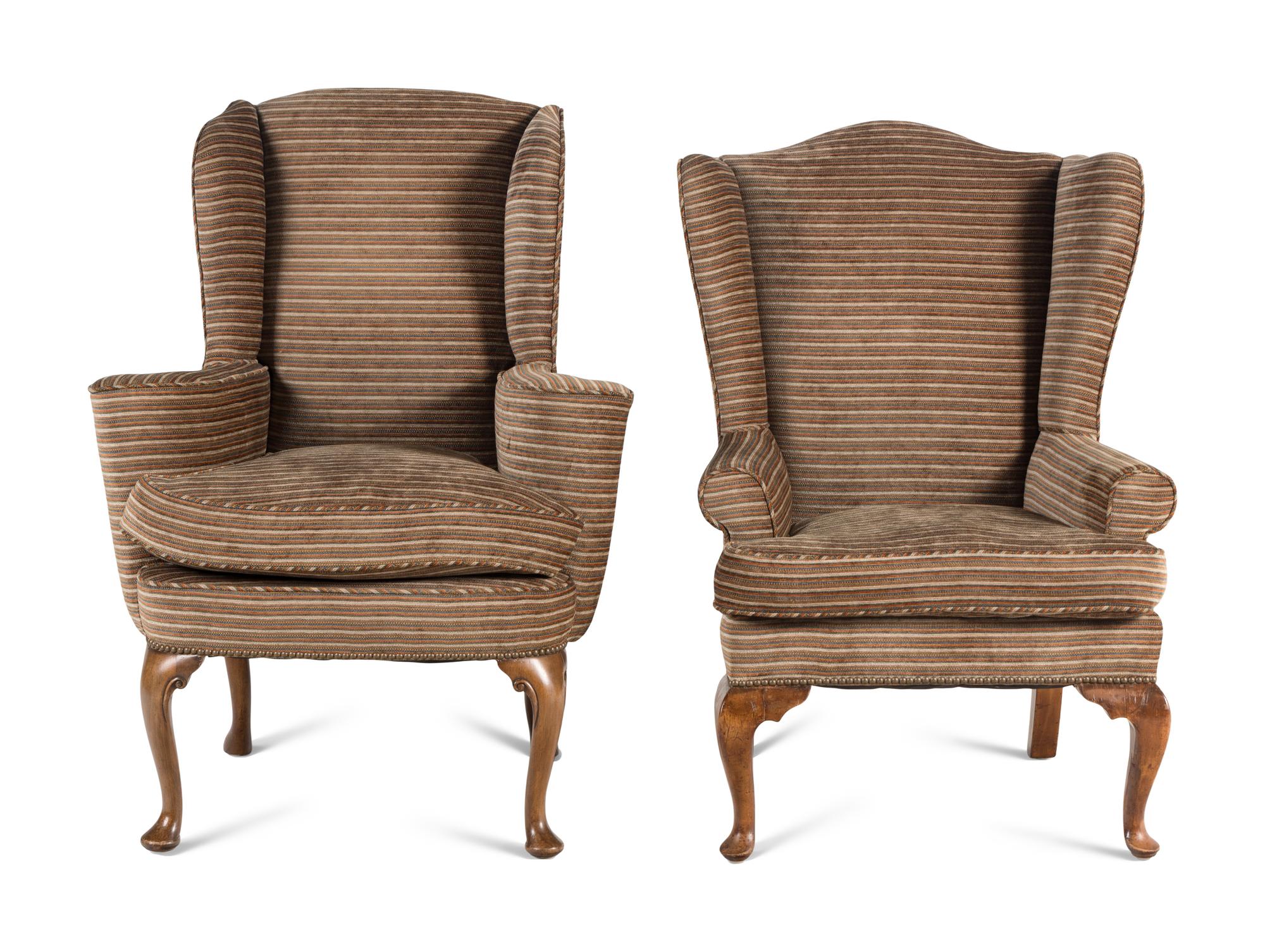 Two Queen Anne Style Wingback Armchairs