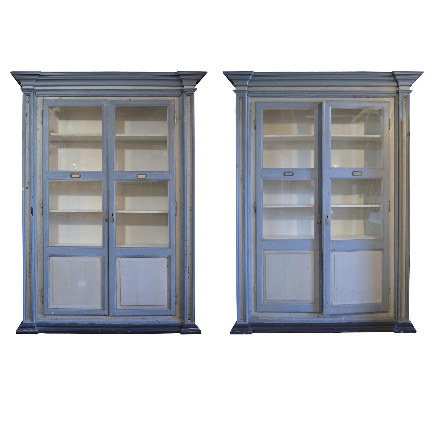 A Pair of Painted Two Door Cabinets 81" W x 17" D x 108" H — Italy, Circa 1900