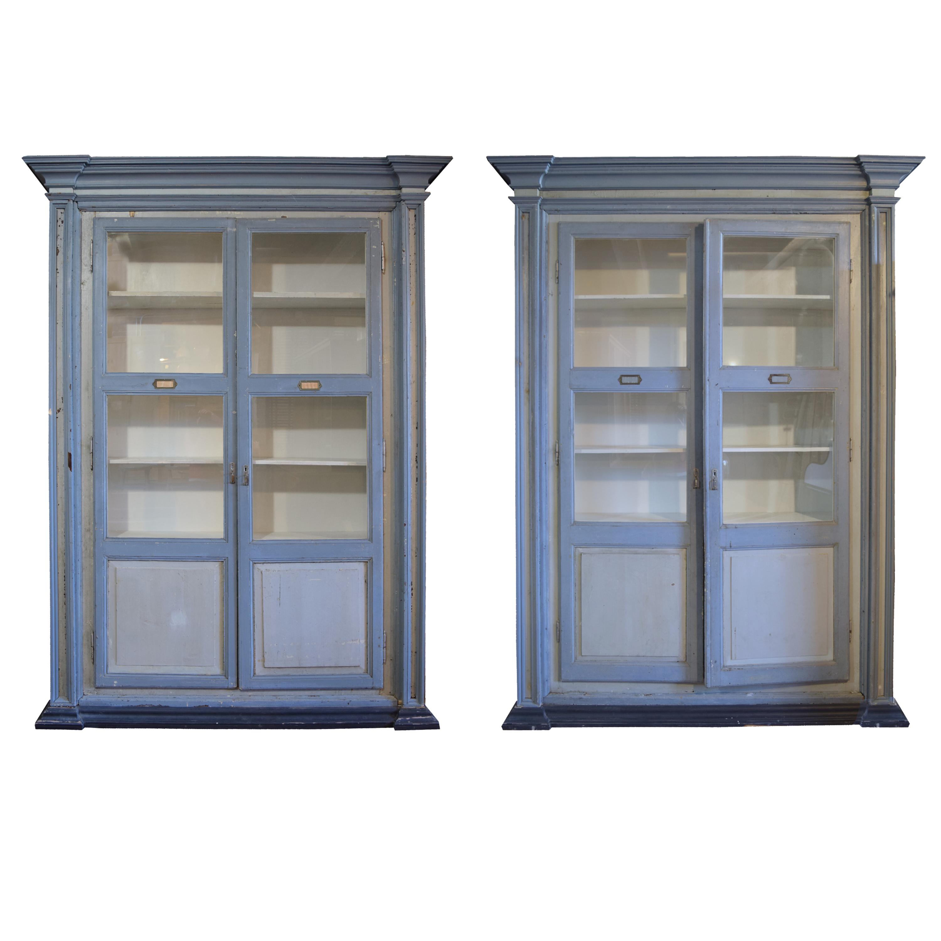 A Pair of Painted Two Door Cabinets 81" W x 17" D x 108" H — Italy, Circa 1900