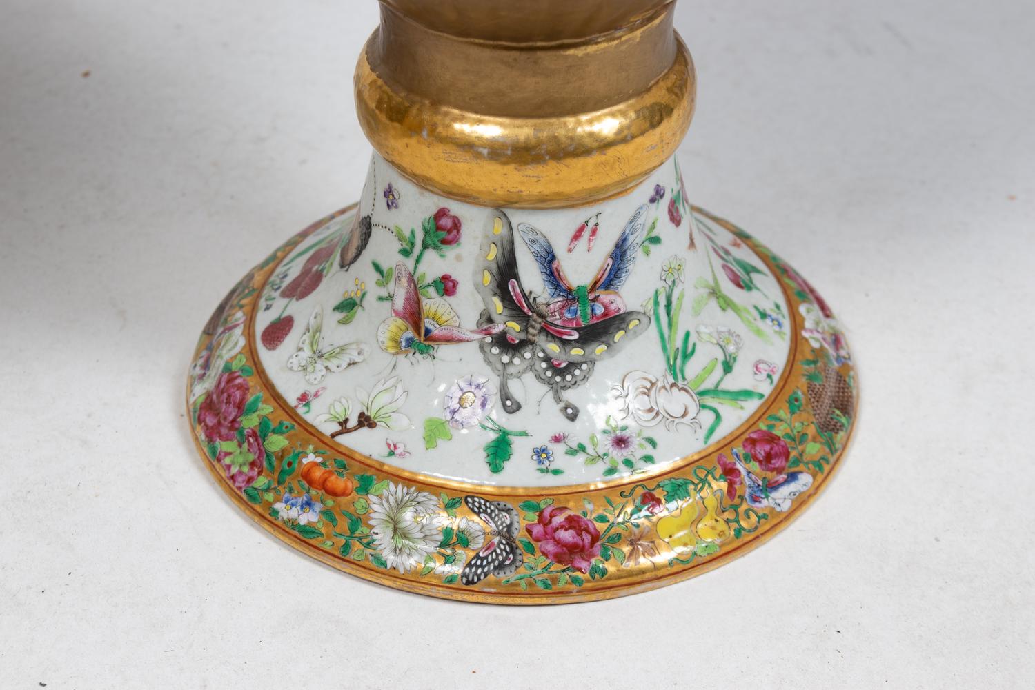 A Pair of Large Chinese Famille Rose Porcelain Covered Urns