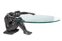 A Patinated Bronze and Glass Low Figural Table