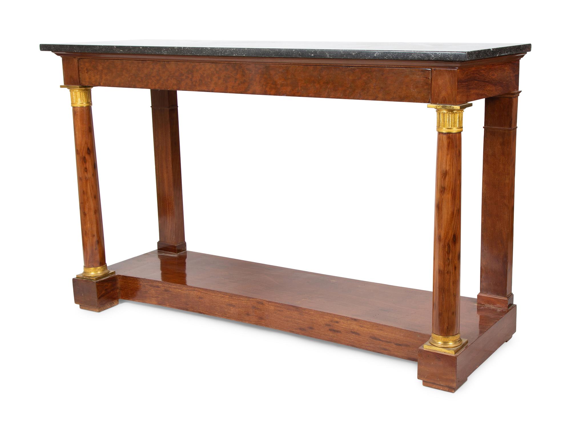 An Empire Style Gilt Bronze Mounted Mahogany Marble-Top Console Table — CIRCA 1840