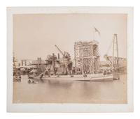 [EARLY PHOTOGRAPHY]. ZANGAKI, photog. Photograph of large steam dredge, Derocheuse. Ca 1880s-90s.