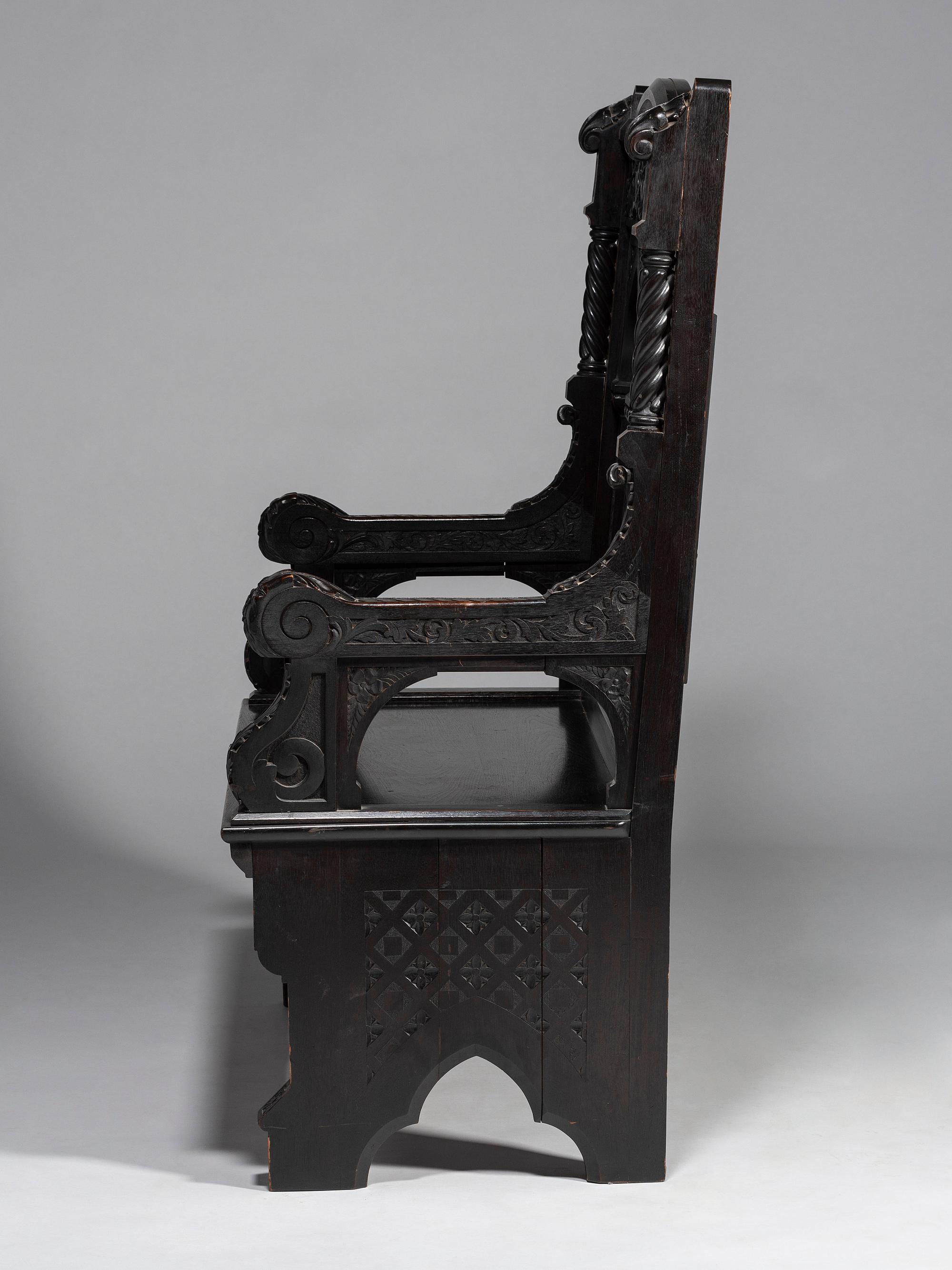 Cincinnati Art-Carved Bench with Inset Painted Panels, 1884