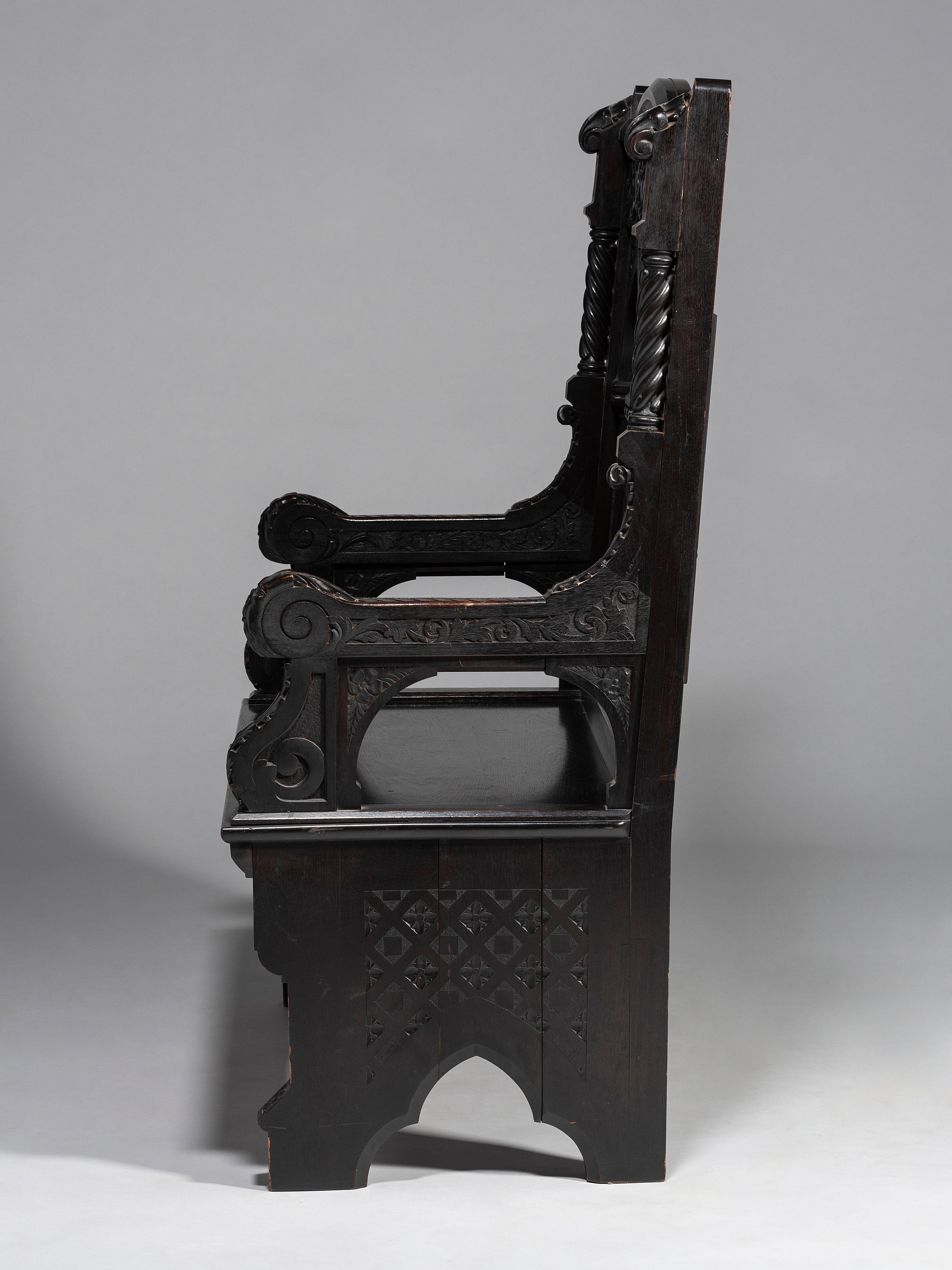 Cincinnati Art-Carved Bench with Inset Painted Panels, 1884