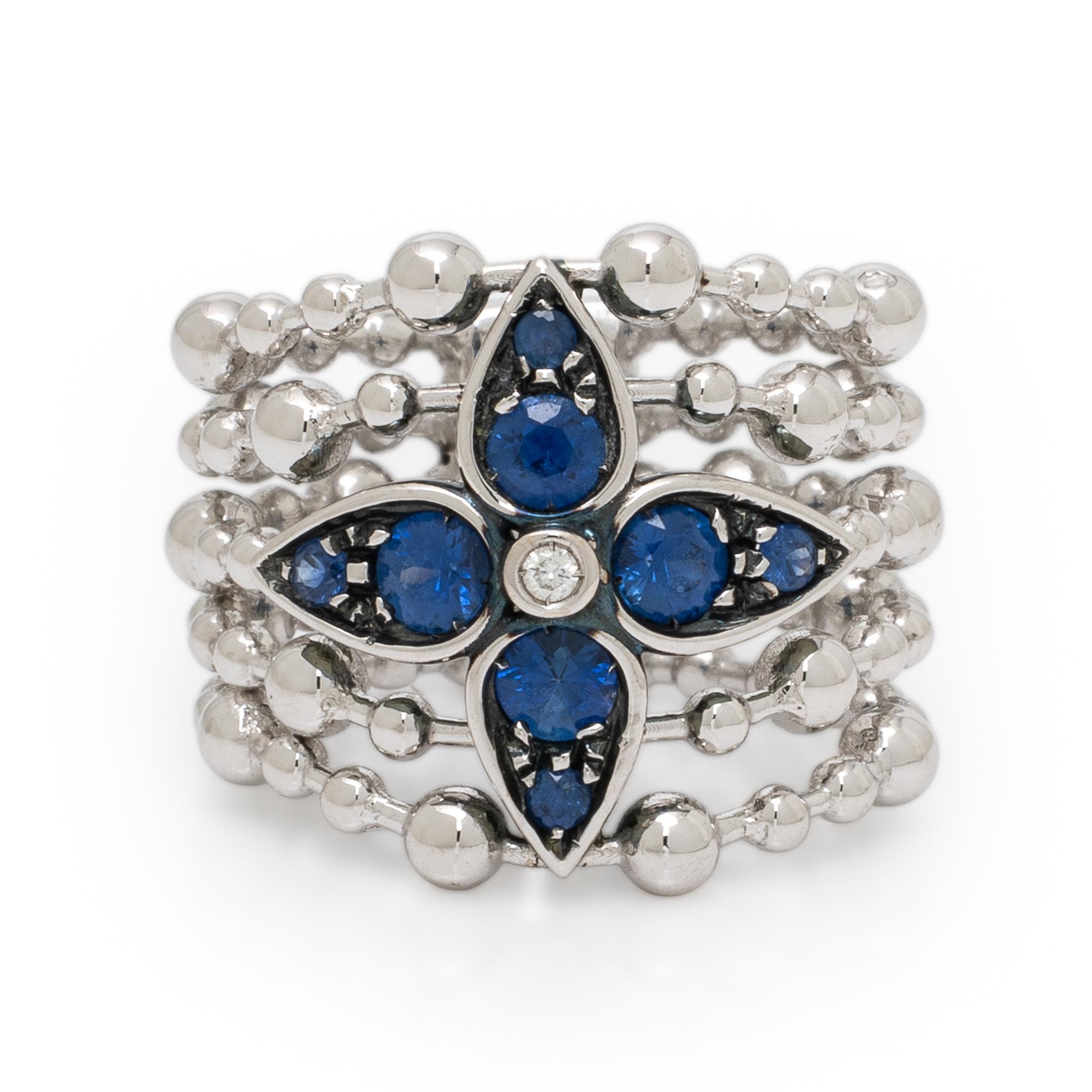Sapphire, Diamond, and White Gold Ring
