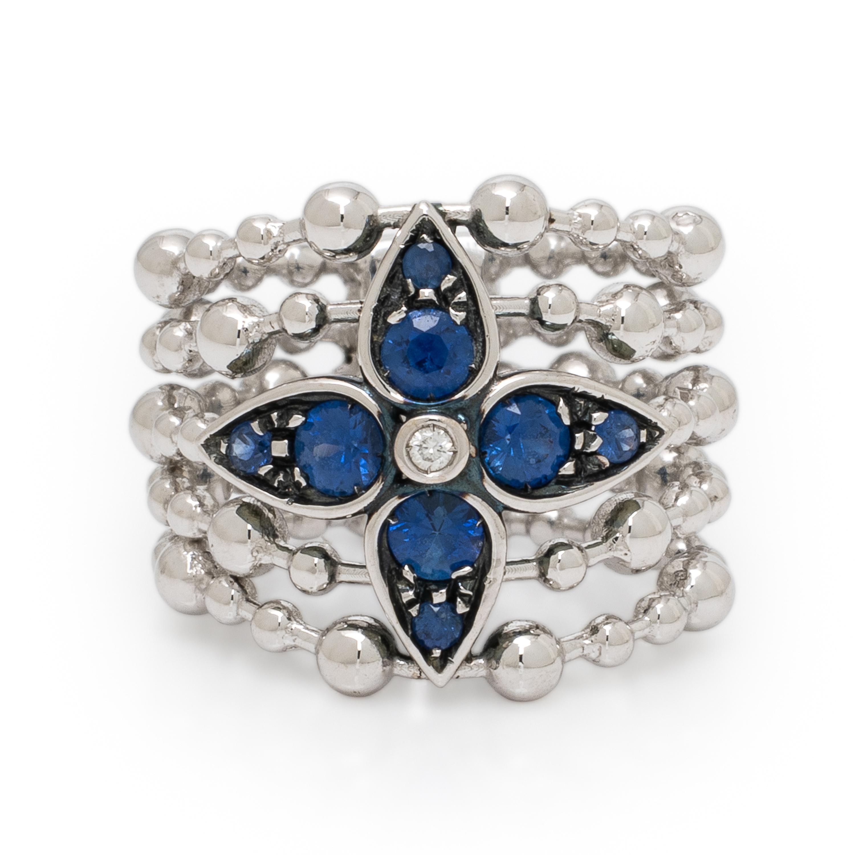 Sapphire, Diamond, and White Gold Ring