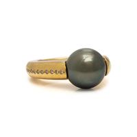 Cultured Pearl, Diamond, and Yellow Gold Ring