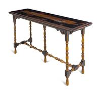 A Chinoiserie Decorated Black Lacquered Console Table