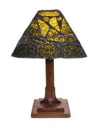 A Leaded Peridot-in-Matrix Table Lamp Height overall 21 1/4 x width of shade 13 1/2 inches. — JULIE RAUSCHENBERGER, LATE 20TH CENTURY