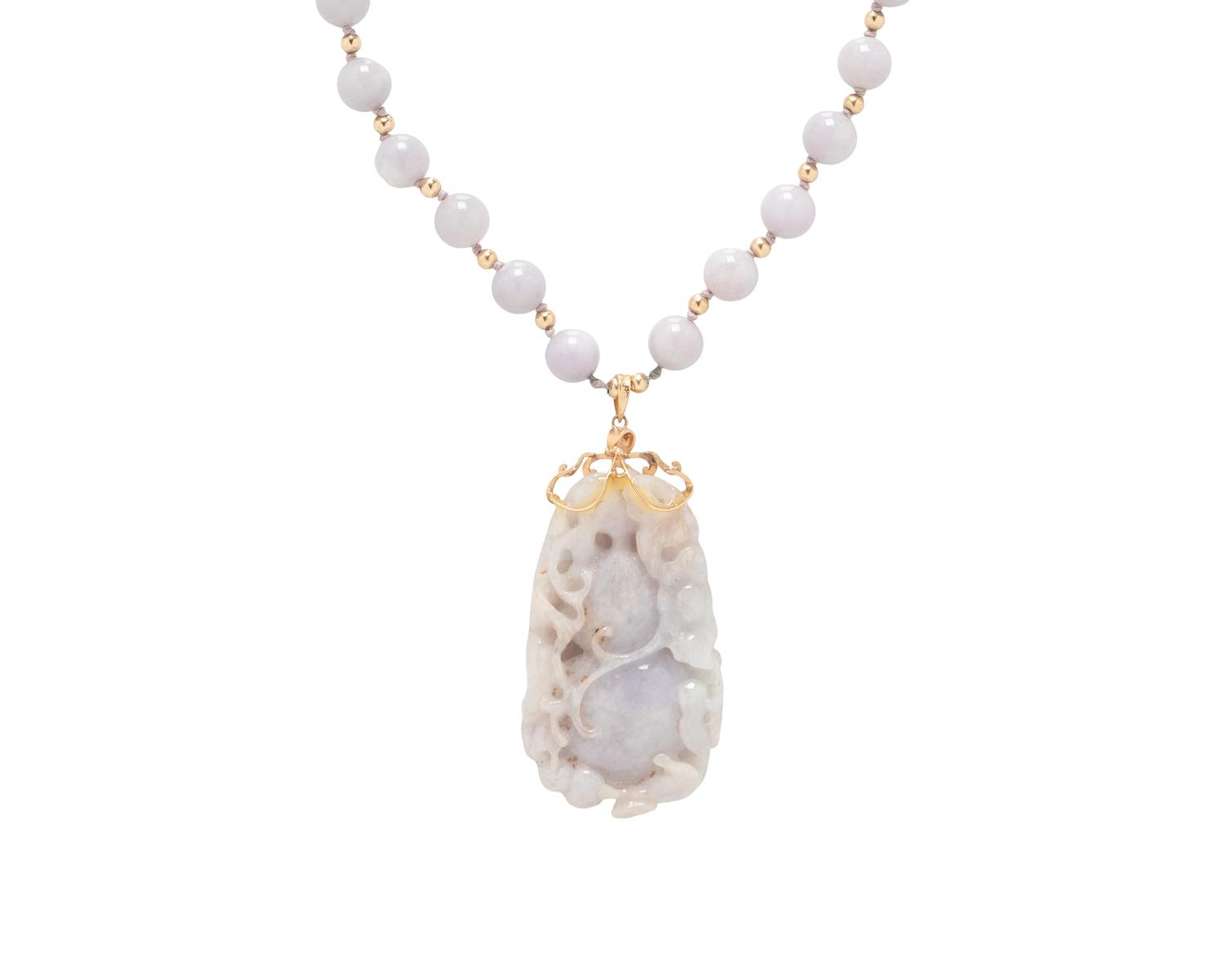 LAVENDER JADE AND YELLOW GOLD NECKLACE