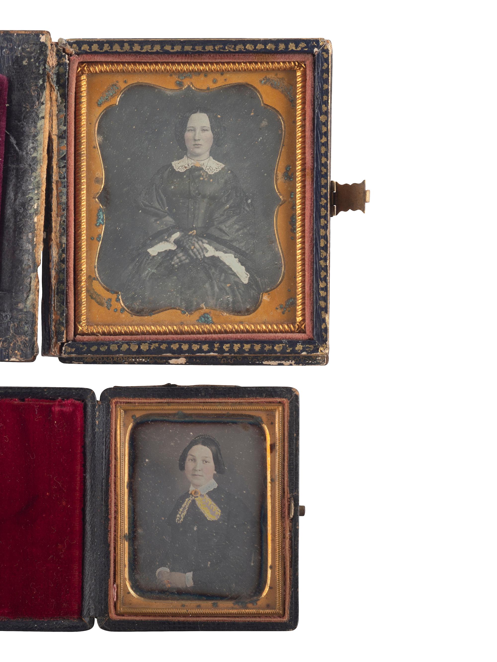[EARLY PHOTOGRAPHY]. A group of 13 cases or accesories with mother-of-pearl inlay, including: