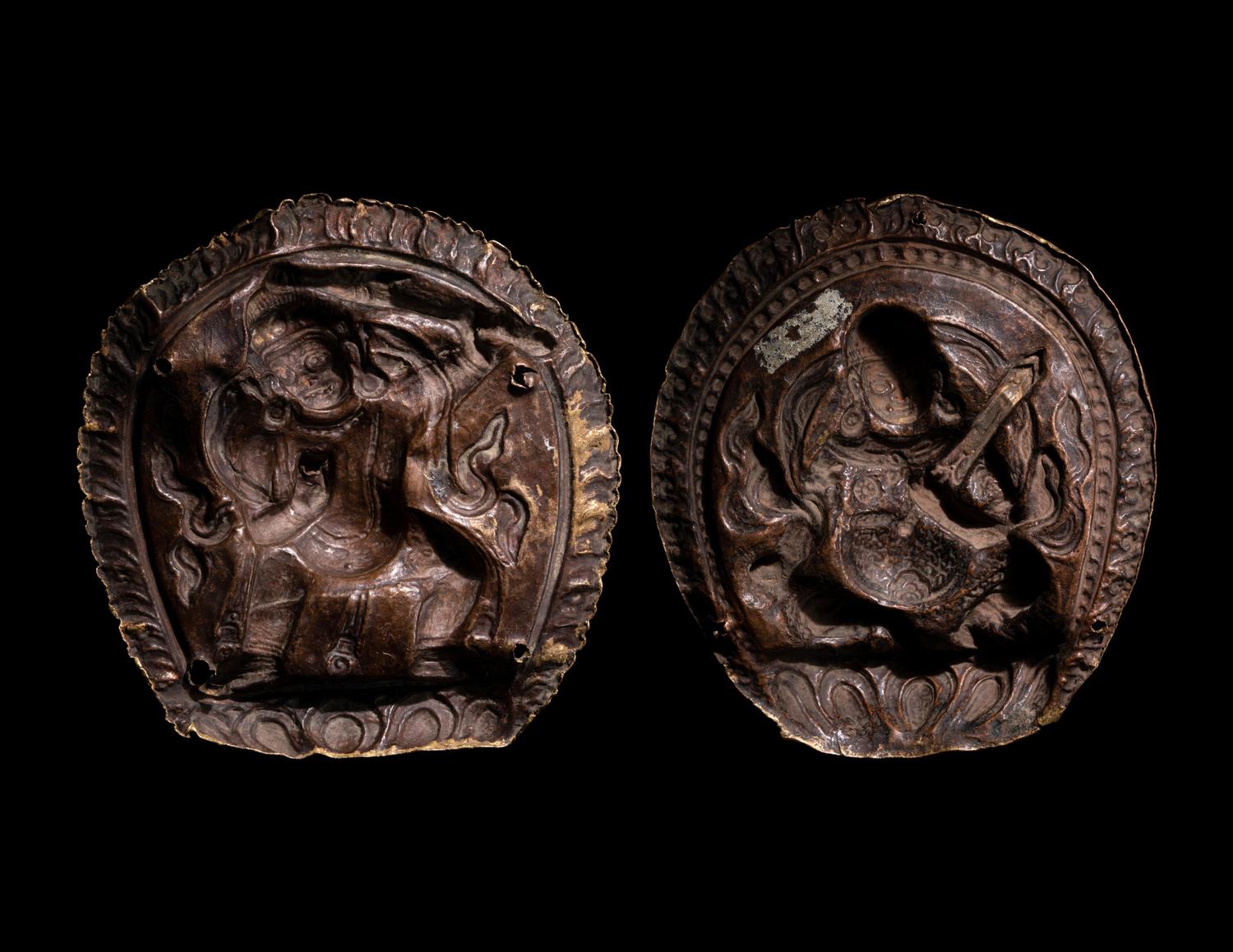 A Pair of Sino-Tibetan Gilt Bronze Votives of Bodhisattva