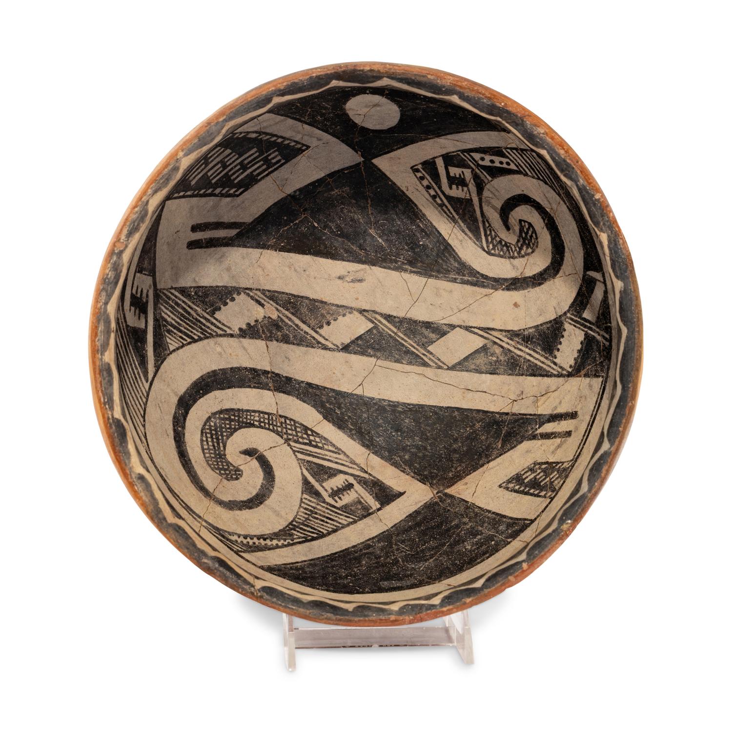 Ancestral Pueblo, Gila Polychrome Pottery Bowl, with Birds