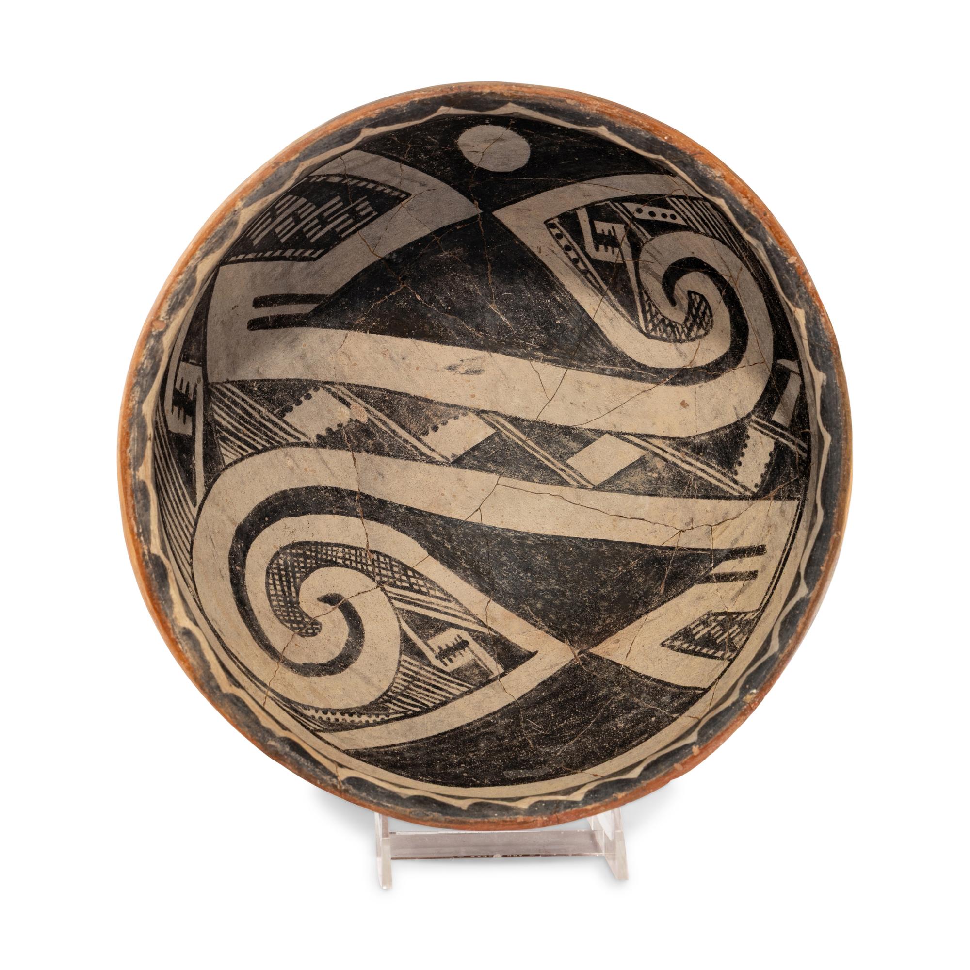 Ancestral Pueblo, Gila Polychrome Pottery Bowl, with Birds