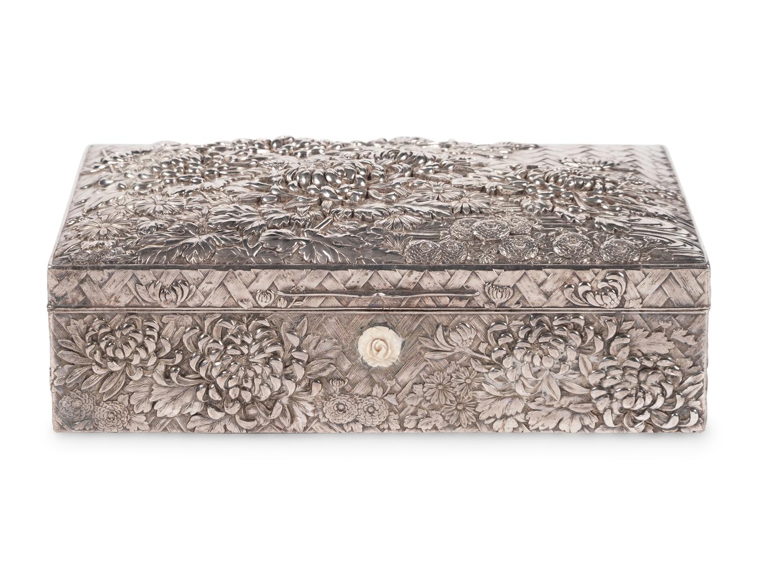 A Silver Table Box with Chrysanthemum Decoration