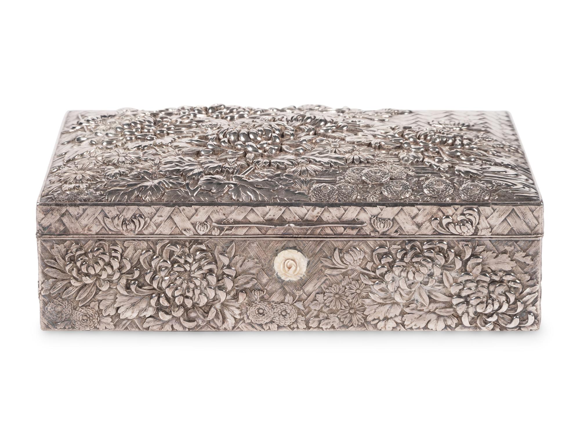 A Silver Table Box with Chrysanthemum Decoration