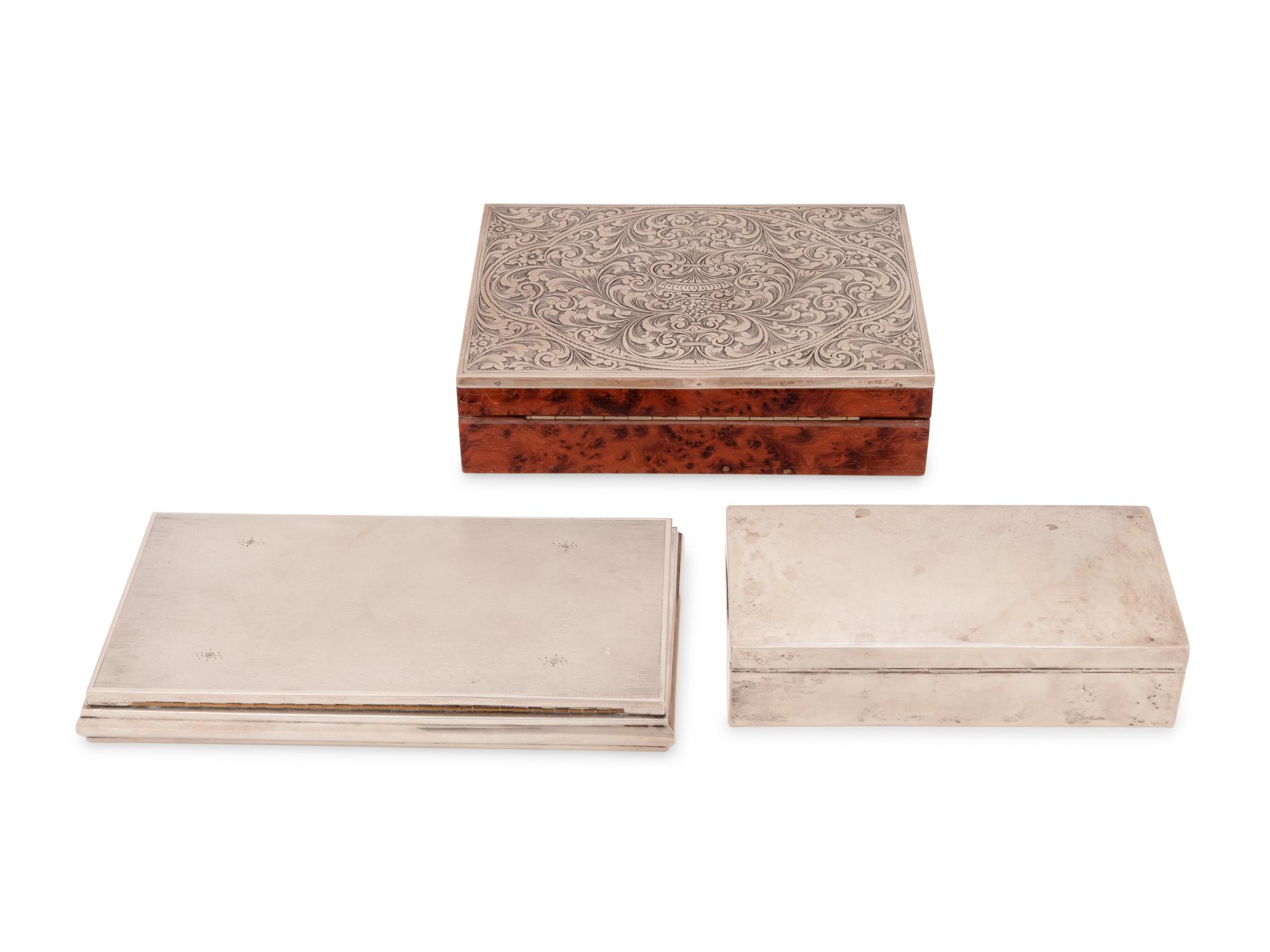 A Group of Three Continental Silver Table Caskets