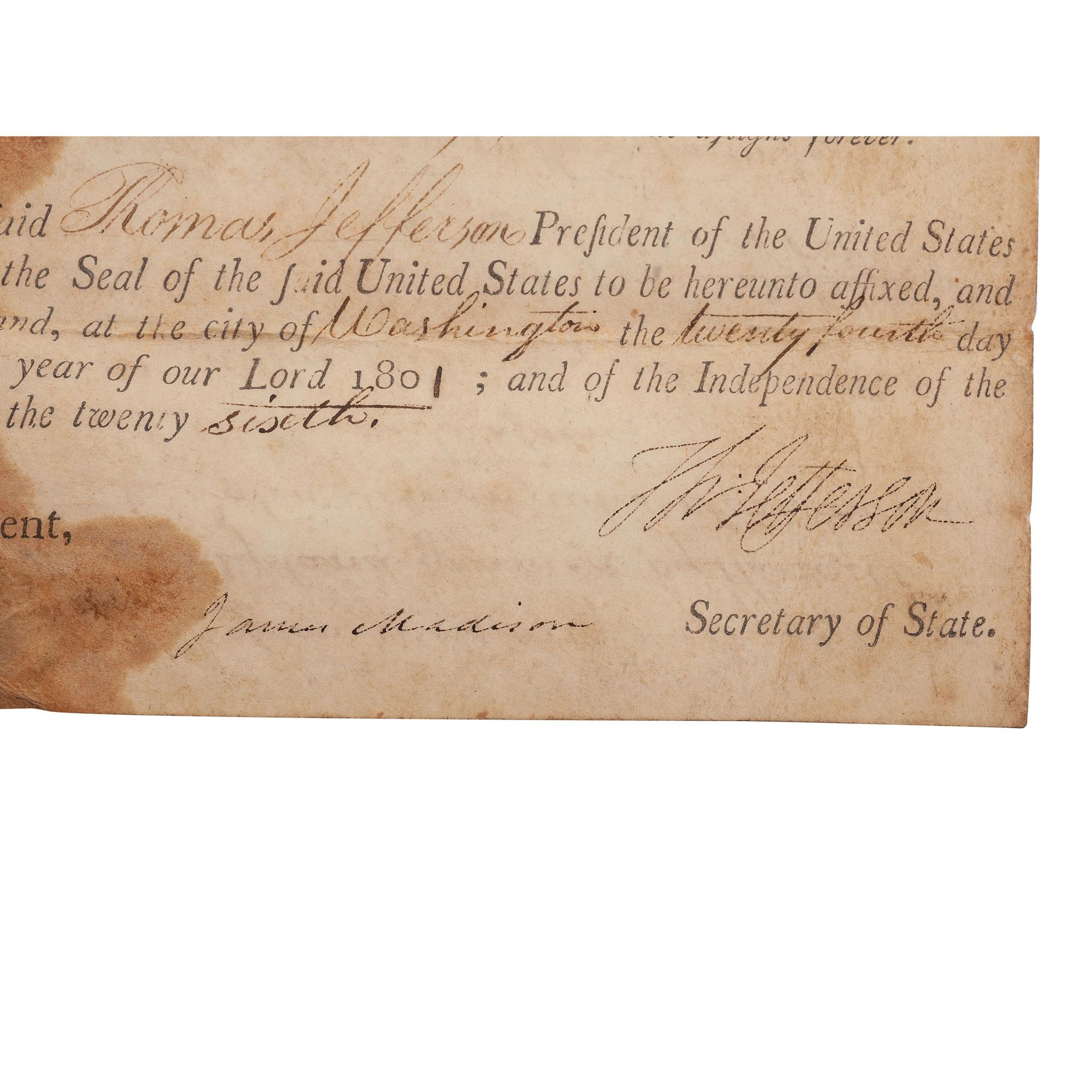 JEFFERSON, Thomas (1743-1826). MADISON, James (1751-1836). SMITH, Robert (1757-1842).