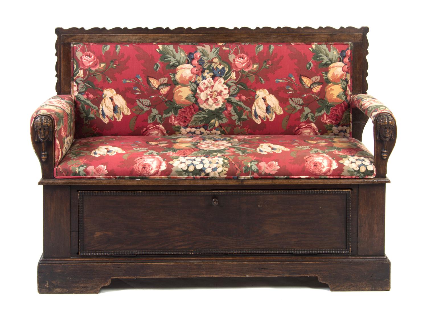 An American Neoclassical Pine Hall Bench, Width 57 1/4 inches.