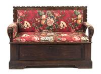An American Neoclassical Pine Hall Bench, Width 57 1/4 inches.