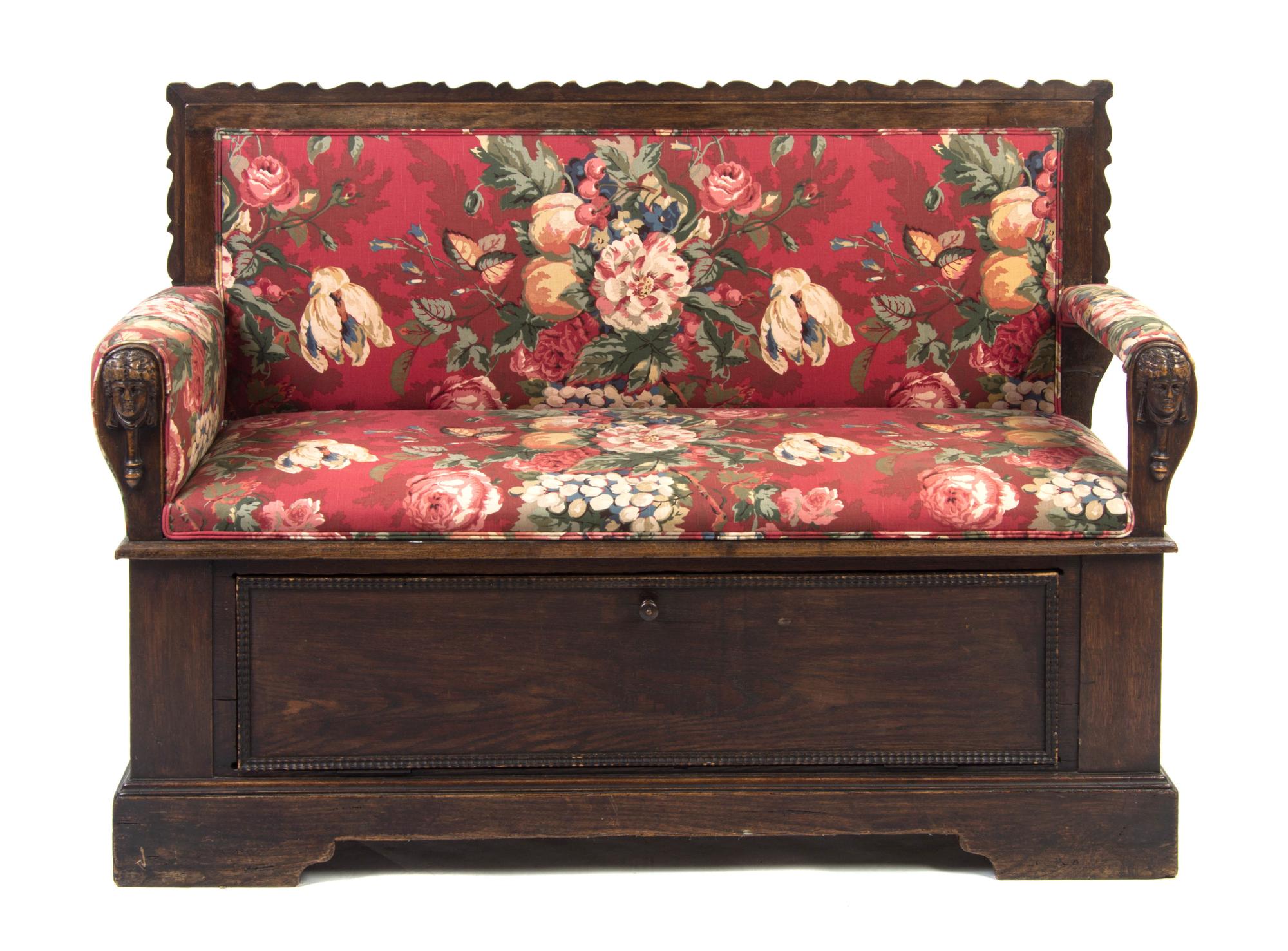 An American Neoclassical Pine Hall Bench, Width 57 1/4 inches.