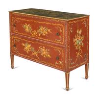 A Louis XVI Style Painted Pine Faux Marble-Top Commode