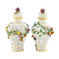 A Pair of Meissen Porcelain Reticulated Urns