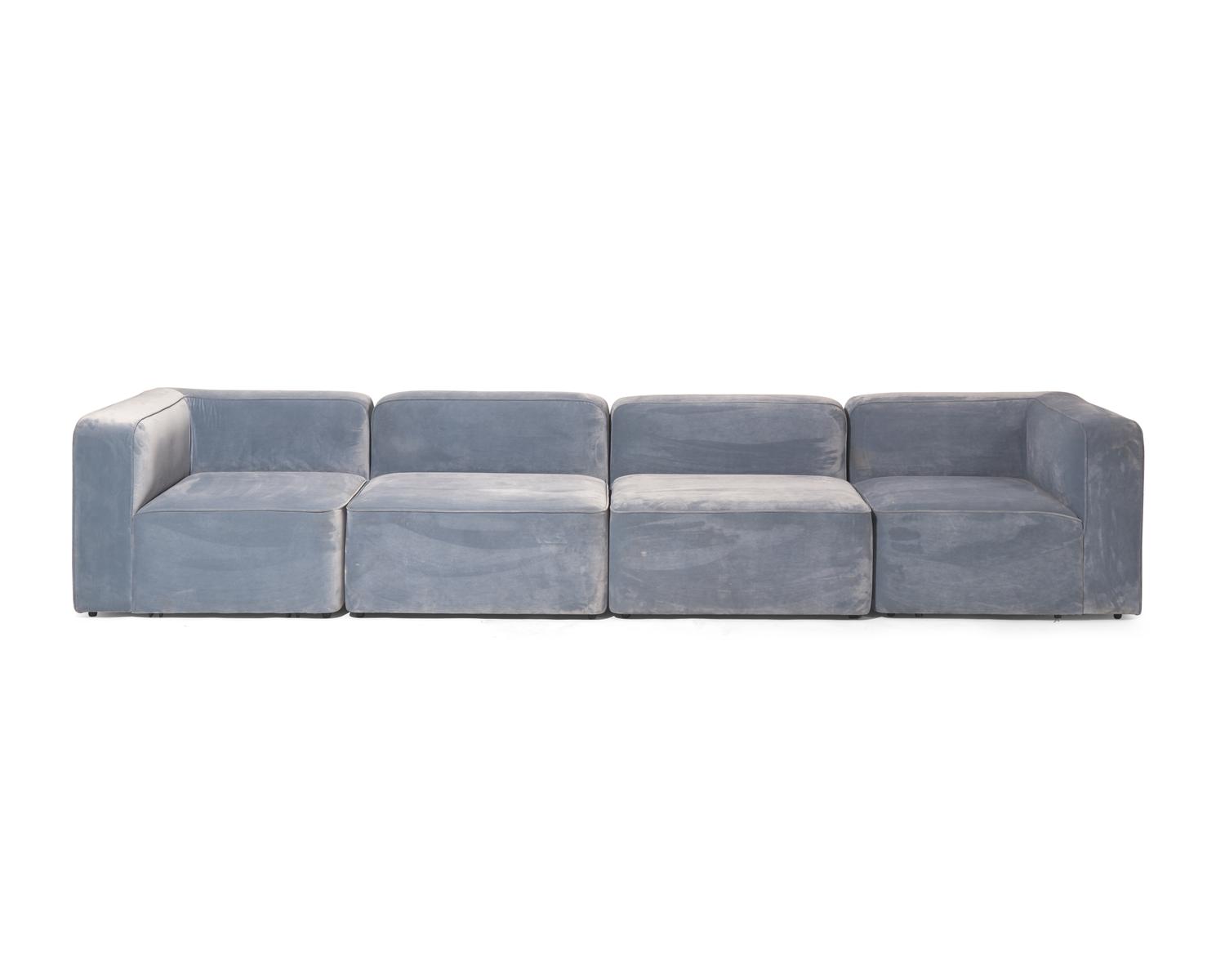 Rope Four-Piece Blue Velvet Modular Sofa with Armrests Denmark