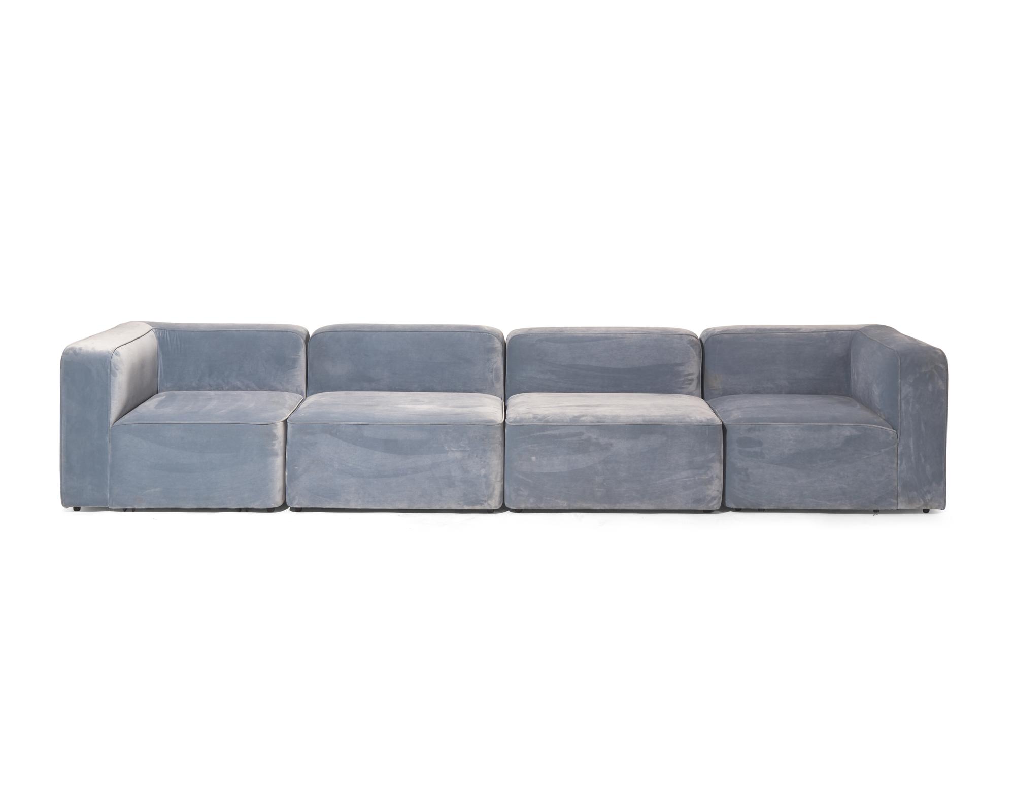 Rope Four-Piece Blue Velvet Modular Sofa with Armrests Denmark