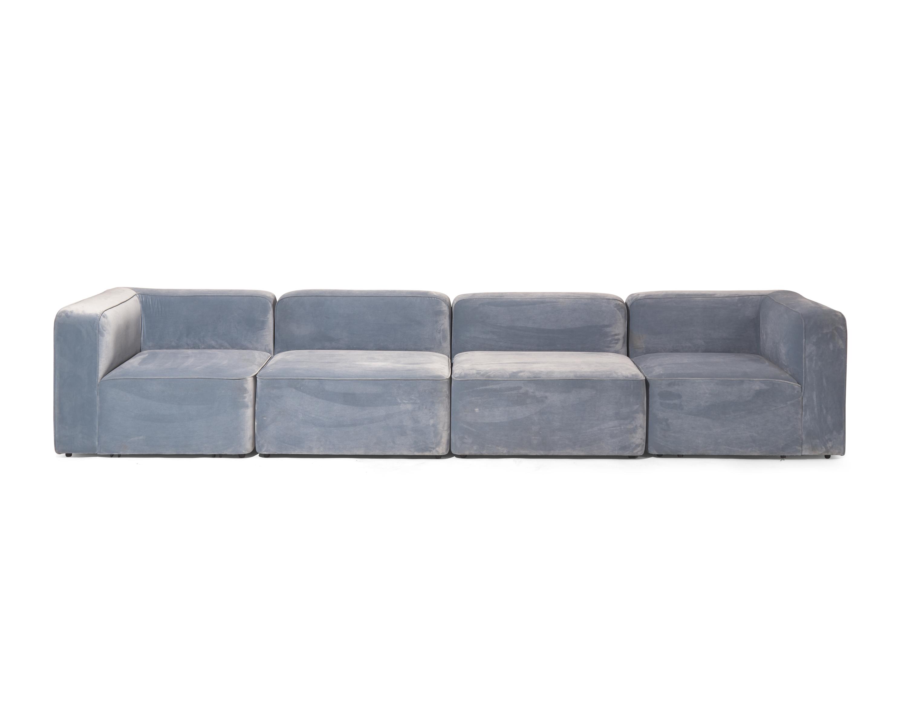 Rope Four-Piece Blue Velvet Modular Sofa with Armrests Denmark